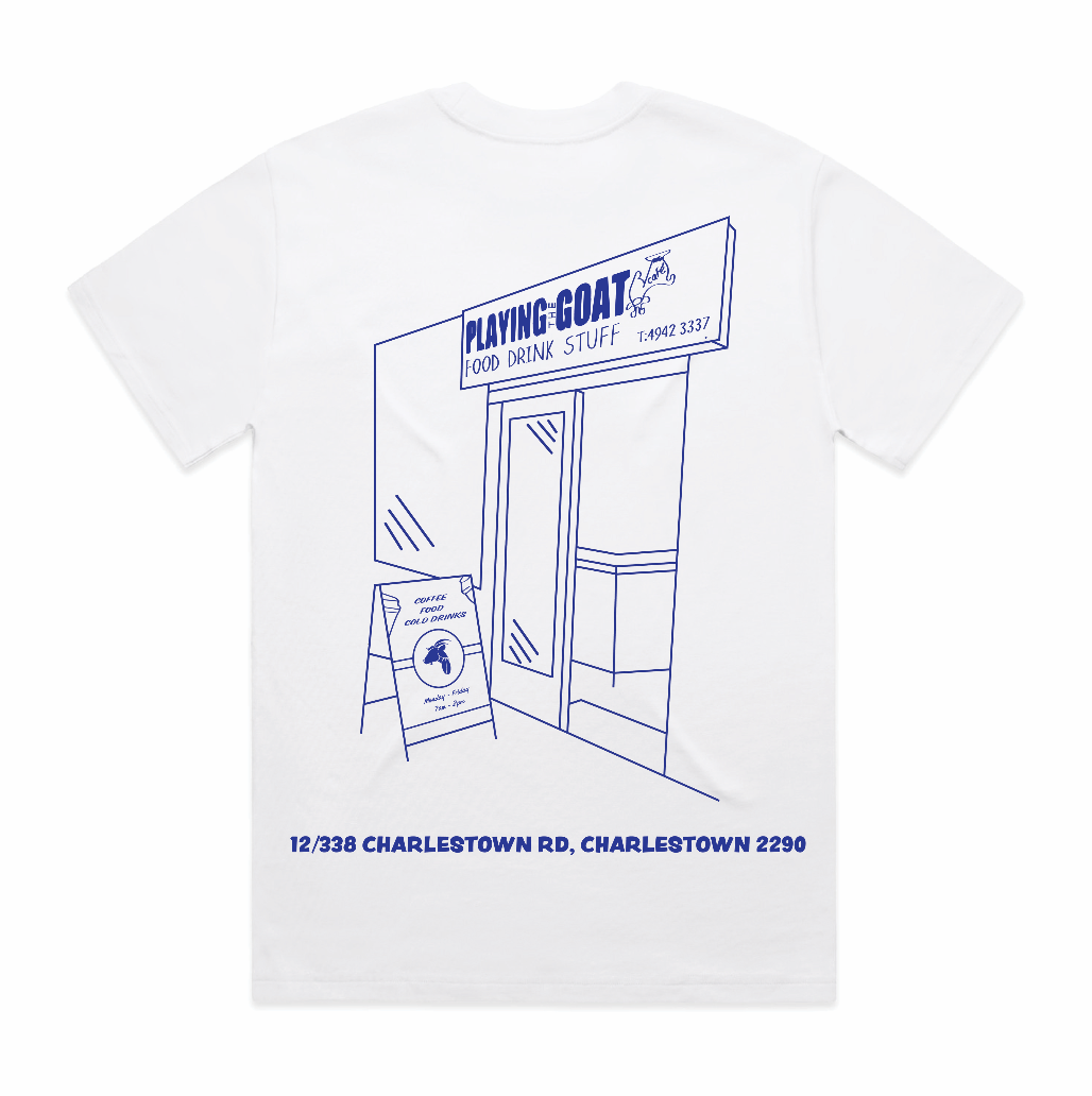 Cafe Tee (White W/Blue)